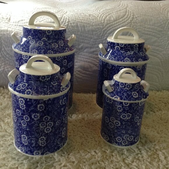 VTG Blue and White Canisters; Chintz Pattern, Glazed ceramic, Traditional, 4 Pc. - Picture 2 of 4